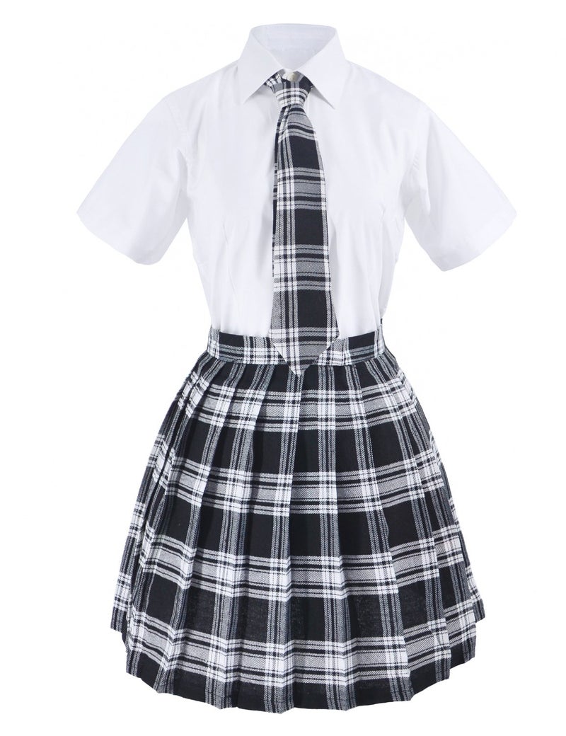 Elibelle Japanese tartan pleated school uniform cosplay costumes with socks eyeglass frame set (Black)(M = Asia L)(SSF10) - Image 2